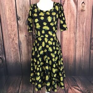 LuLaRoe Black and Yellow Floral Midi Dress